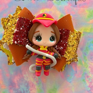 firefighter girl hair bow