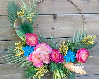 Floral hoop wreath, summer wreath, floral wreath, tropical wreath, tropical summer wreath