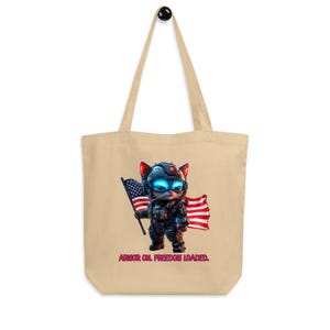 Cyber Kitty Commander Tote Bag – Armor On. Freedom Loaded. | Patriotic Cat Shopper