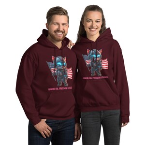 Cyber Cat Hoodie – Armor On. Freedom Loaded. – Futuristic Patriotic Kitty Unisex Hoodie