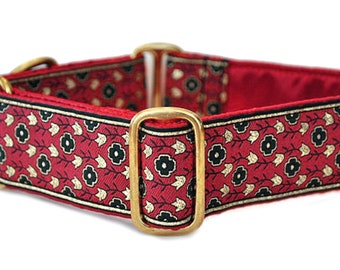 Red Gold Martingale Dog Collar or Buckle Collar - Adjustable for Medium to Large Dog, Greyhound, Standard Poodle, Whippet - 1.5 Inch Wide