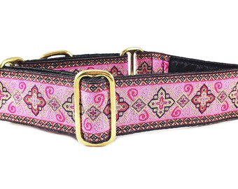 Pink Nobility Martingale Dog Collar or Buckle Collar - for Medium to Large Breeds, Greyhounds, Great Danes - 1.5 Inch Wide