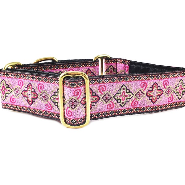 Pink Martingale Dog Collar - Adjustable for Medium/Large Breeds - Perfect Greyhound, Great Dane Accessory -  2 Inch Wide
