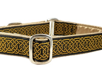 Wexford Celtic Knot Dog Collar in Old Gold & Black - Martingale Collar or Buckle Dog Collar, Celtic Dog Collar - 1 Inch Wide