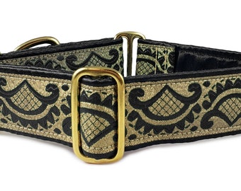 Black & Gold Paisley Designer Dog Collar and Leash Set 
