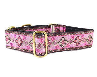 Pink Martingale Dog Collar - Adjustable for Medium/Large Breeds - Perfect Greyhound, Great Dane Accessory -  2 Inch Wide