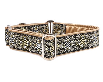 Celtic Martingale Collar or Buckle Collar for Medium to Large Dogs, Greyhounds, Great Danes - Gold & Silver Blarney Collar - 1.5 Inch Wide