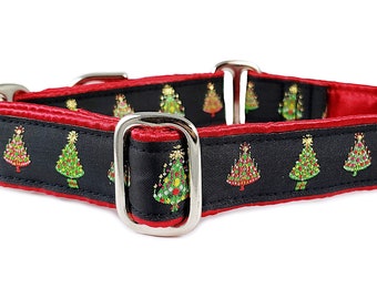 Christmas Martingale Collar or Buckle Dog Collar - Custom Dog Collar - Christmas Trees Jacquard - 1 Inch