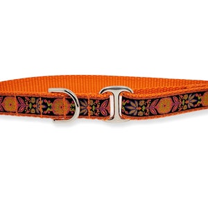 Orange & Black Pinwheel - Handmade Dog Tag Collar, Greyhound Tag Collar, Dog ID Collar, House Collar - 3/4 Inch Wide