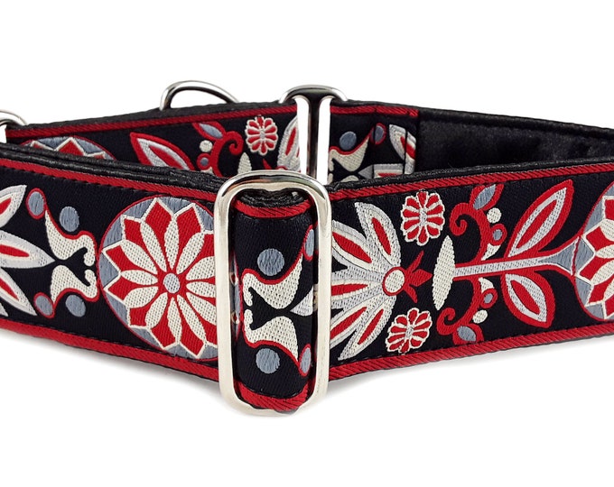 Red Pinwheel Martingale Dog Collar or Buckle Collar Extra Wide for