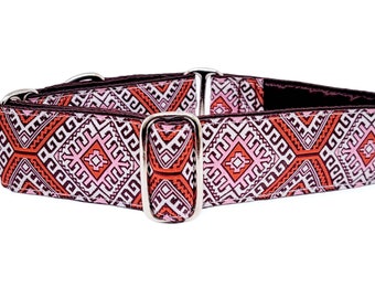Southwest Martingale Dog Collar or Buckle Collar in Orange & Pink - for Medium to Large Dog, Greyhound, Whippet, Poodle - 1.5 Inch Wide
