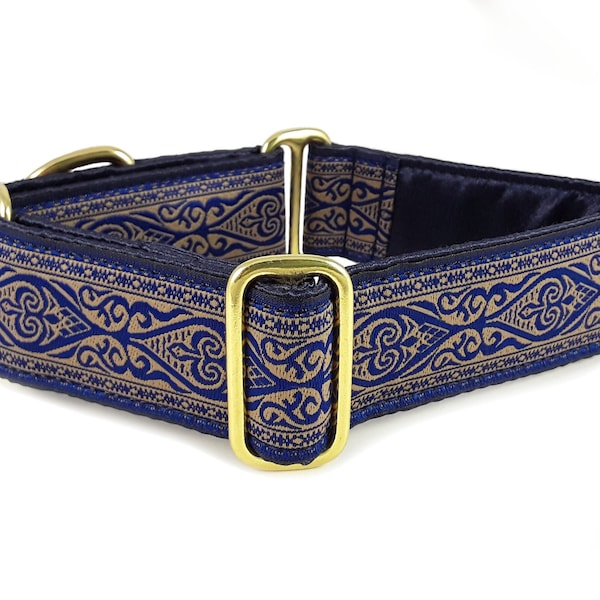 1.5 Inch Wide Navy Blue Martingale Dog Collar or Buckle Collar - Adjustable for Medium to Large Dogs, Whippets, Salukis, Greyhounds, Poodles