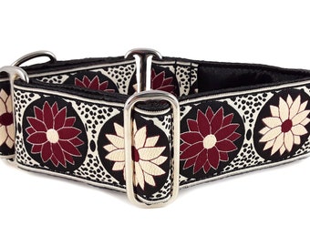 LIMITED Burgundy Daisy Chains Dog Collar: Martingale Collars or Buckle Dog Collars -Greyhounds, Great Danes, Poodles - 2 Inch Wide