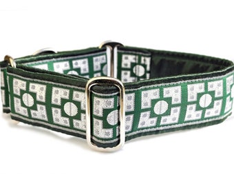 Green & Silver Riveted Martingale or Buckle Dog Collar | Adjustable for Medium to Large Dogs, Greyhounds, Whippets, Danes | 1.5 Inch Wide