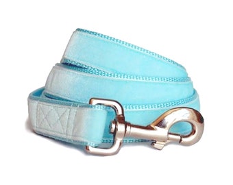 Baby Blue Velvet Dog Leash: Velvet Dog Lead, Dog Accessories, Matching Leash, Custom Dog Leash