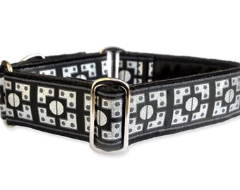 Black & Silver Riveted Martingale or Buckle Dog Collar | Adjustable for Medium to Large Dogs, Greyhounds, Whippets, Danes | 1.5 Inch Wide
