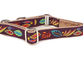 Martingale Collar or Buckle Dog Collar - Custom Dog Collar - Fall Leaves Jacquard - 1 Inch