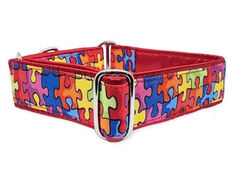 Puzzled Martingale Dog Collar or Buckle Collar - for Medium to Large Dogs, Greyhounds, Whippets, Great Danes - 1.5 Inch Wide