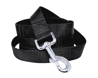 Black Nylon Dog Leash | Durable, Washable Matching Dog Lead | Custom-Length, Handmade Present for Pet Owner | Dog Lover Gift | 1 Inch Wide