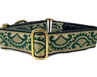 Green Martingale Dog Collar or Buckle Collar - Adjustable for Medium to Large Dogs, Greyhounds, Whippets, Boxers, Poodles - 1.5 Inch Wide