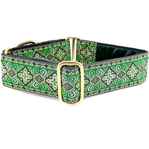 Green Celtic Dog Collar: Renaissance Jacquard, Martingale or Buckle, 1.5 Inch