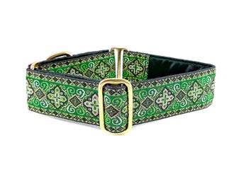 Collar para perro celta verde: Jacquard renacentista, martingala o hebilla, 3,8 cm (1,5 pulgadas)