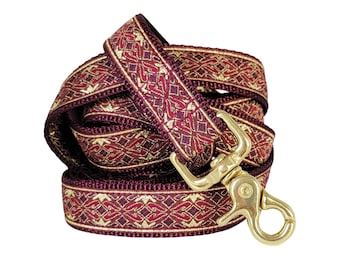 Burgundy & Metallic Gold Dog Leash - Clifden Dog Lead, Dog Accessories, Dog Gift, Dog Lover Gift, Matching Leash, Custom Dog Leash