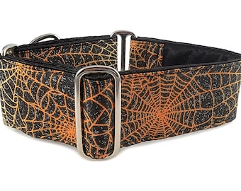 Spider Webs Dog Collar: Martingale Dog Collar or Buckle Dog Collars for Large Dogs, Spooky Halloween Dog Collars - 2 Inch Wide