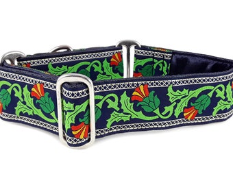 Scottish Thistle Martingale Dog Collar or Buckle Collar - Adjustable for Medium to Large Dogs, Whippets, Greyhounds, Salukis - 1.5 Inch Wide