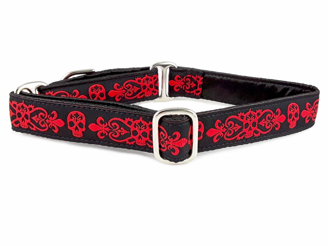 Danger Dog Red Skulls Martingale Dog Collar or Buckle Dog Collar for