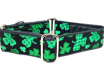 Festive Shamrocks Martingale Collar or Buckle Collar - Adjustable for Medium to Large Dogs, Greyhounds, Whippets, Poodles - 1.5 Inch Wide