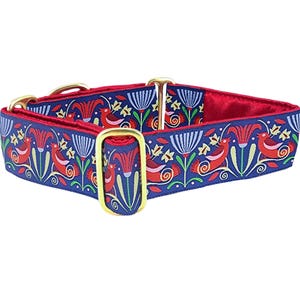 Summer Tanagers Dog Collar: Floral Bird Martingale or Buckle, 1.5 Inch