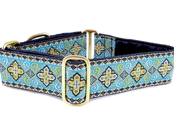 Blue Celtic Martingale Collar or Buckle Dog Collar - Adjustable for Medium to Large Dogs, Greyhounds, Whippets, Great Danes - 1.5 Inch Wide