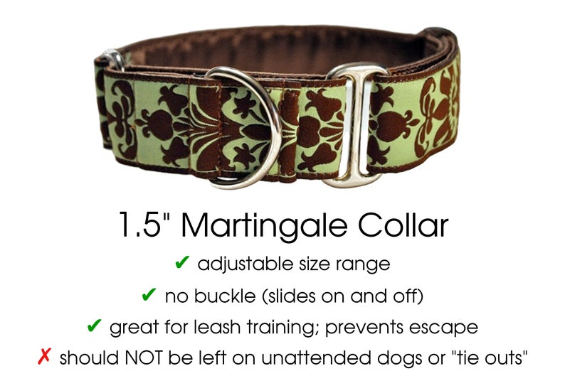 Green Damask Martingale Collar OR Buckle Dog Collar for Medium Etsy