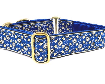 Blue Martingale Dog Collar or Buckle Collar - Adjustable for Medium to Large Breeds, Greyhounds, Whippets, Great Danes - 1.5 Inch Wide