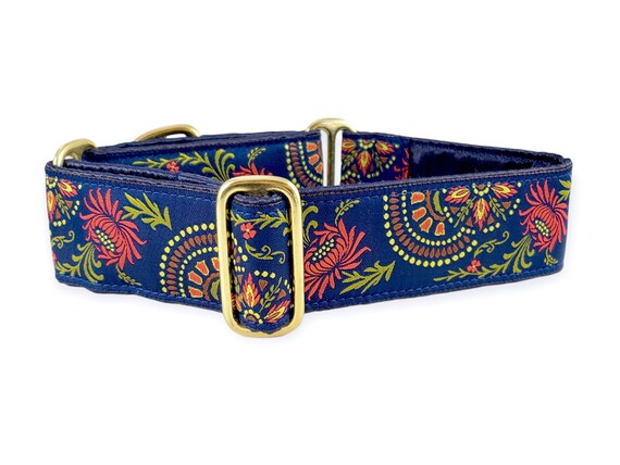 Martingale Dog Collar or Buckle Collar Navy Flower Burst for