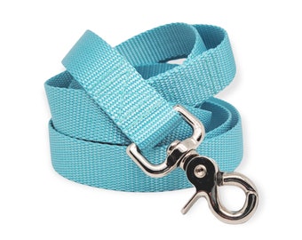 Aqua Blue Nylon Dog Leash | Durable, Matching Dog Lead | Custom-Length, Handmade Present for Pet Owner | Dog Lover Gift | 1 Inch Wide