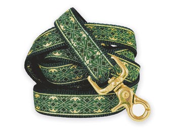 Green & Gold Renaissance Dog Leash: Custom Length Lead