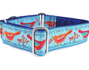 Cute Birds Martingale Dog Collar or Buckle Collar - Adjustable for Medium to Large Dogs, Greyhounds, Whippets, Salukis, Labs - 1.5 Inch Wide