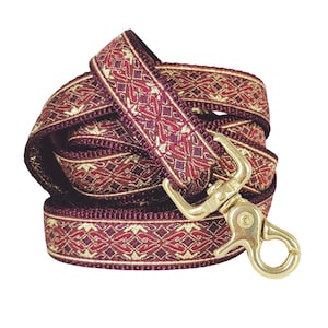 Burgundy Gold Clifden Dog Leash by The Hound Haberdashery