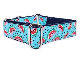 Summer Watermelon Martingale Dog Collar or Buckle Collar - for Medium to Large Dogs, Greyhounds, Whippets, Great Danes - 1.5 Inch Wide