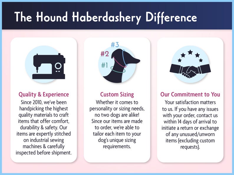 The Hound Haberdashery Difference: Quality & Experience, Custom Sizing, Our Commitment to You