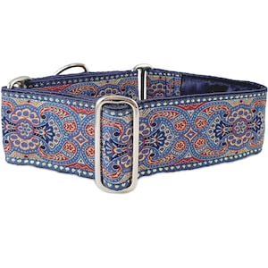 Americana Jacquard Dog Collar: Blue & Red, Wide Breed - Martingale or Buckle