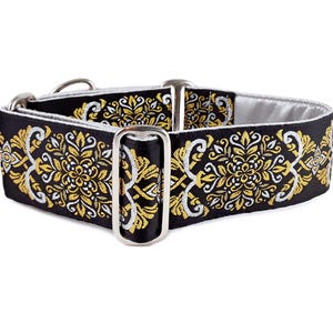 Silver & Gold Martingale or Buckle Dog Collar | Adjustable for Medium to Large Dogs, Greyhounds, Great Danes, Poodles, Etc. | 2 Inch Wide