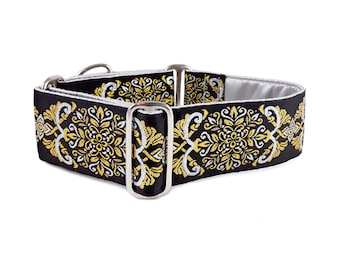 Silver & Gold Martingale or Buckle Dog Collar | Adjustable for Medium to Large Dogs, Greyhounds, Great Danes, Poodles, Etc. | 2 Inch Wide