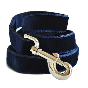Navy Blue Velvet Dog Leash | Handmade, Custom Length | 1 Inch Wide