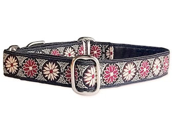 Burgundy Daisy Chains Martingale Collar or Buckle Dog Collar - Adjustable Collar for Greyhounds, Whippets, Poodles, Beagles - 1 Inch Wide