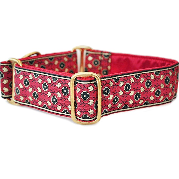 Rode & gouden Martingale of gesp halsband | Cadeau voor hondenliefhebbers | Verstelbaar voor middelgrote tot grote rassen, windhonden, poedels - 1,5 inch breed