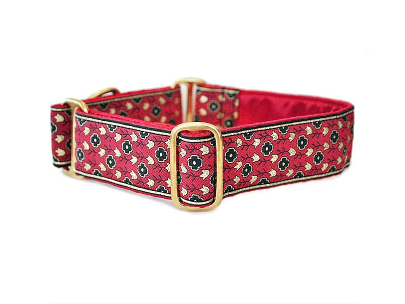 Red & Gold Stratford Floral Martingale Dog Collar by The Hound Haberdashery