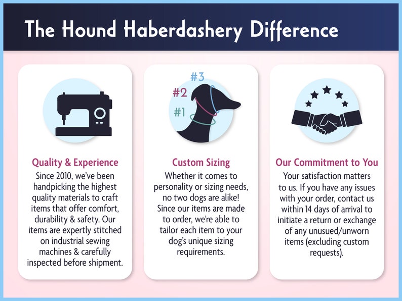 The Hound Haberdashery Difference: Quality & Experience, Custom Sizing, Our Commitment to You